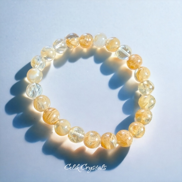 Rutilated Quartz Bracelet 8mm Natural Stones Unisex - Picture 3 of 3